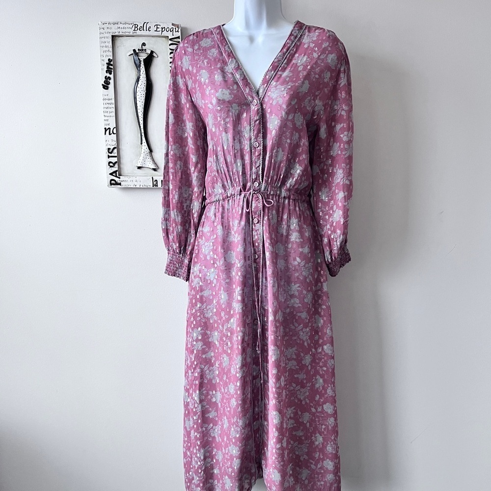 Sunday Saint-Tropez Pink Cabana Floral Sheer Vacation Cover-up Kaftan Dress S